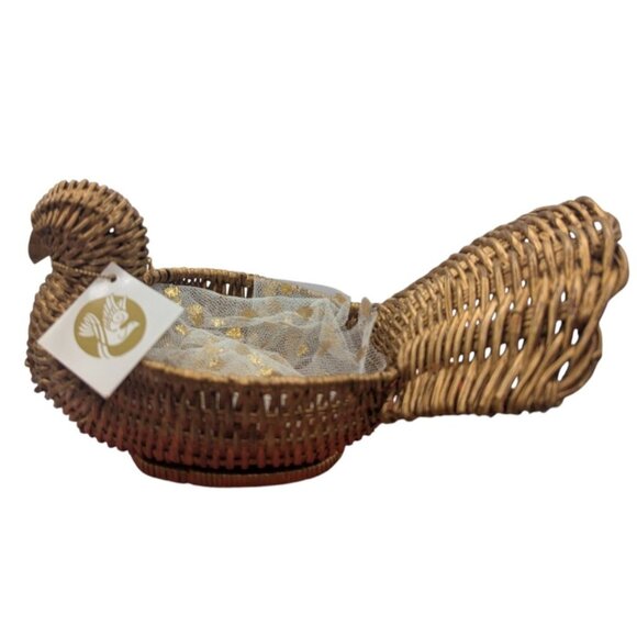 NOS Wicker Turkey-Shaped Basket Fall Thanksgiving- Handwoven w original box - Picture 1 of 12